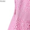ZANZEA Women Square Collar Summer Casual Short Sleeve Patchwork Lace Dress