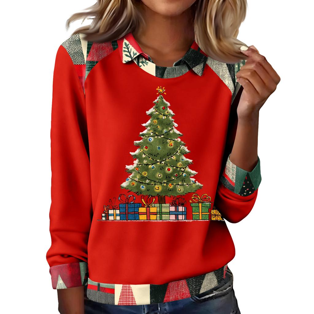 Women's Fashion Christmas Printed Long-Sleeve Pullover Top