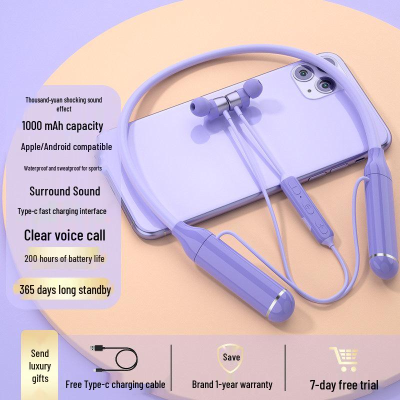2026 Model Genuine Bluetooth Neckband Earphones: 200-Hour Battery, In-Ear Noise Cancellation, Perfect for Gaming and Sports.