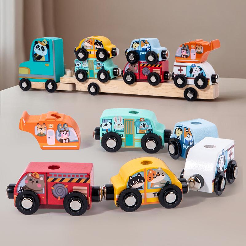 Montessori Magnetic Wooden Train Toys Early Educational Cognition Animal Toy Sorting Learning Teaching Car Cartoon Set For Kids