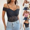 Damen schulterfrei Spaghettiträger Body schmal geschnitten einfarbig Spitze durchsichtig elegant Jumpsuit für Sommer Alltag
