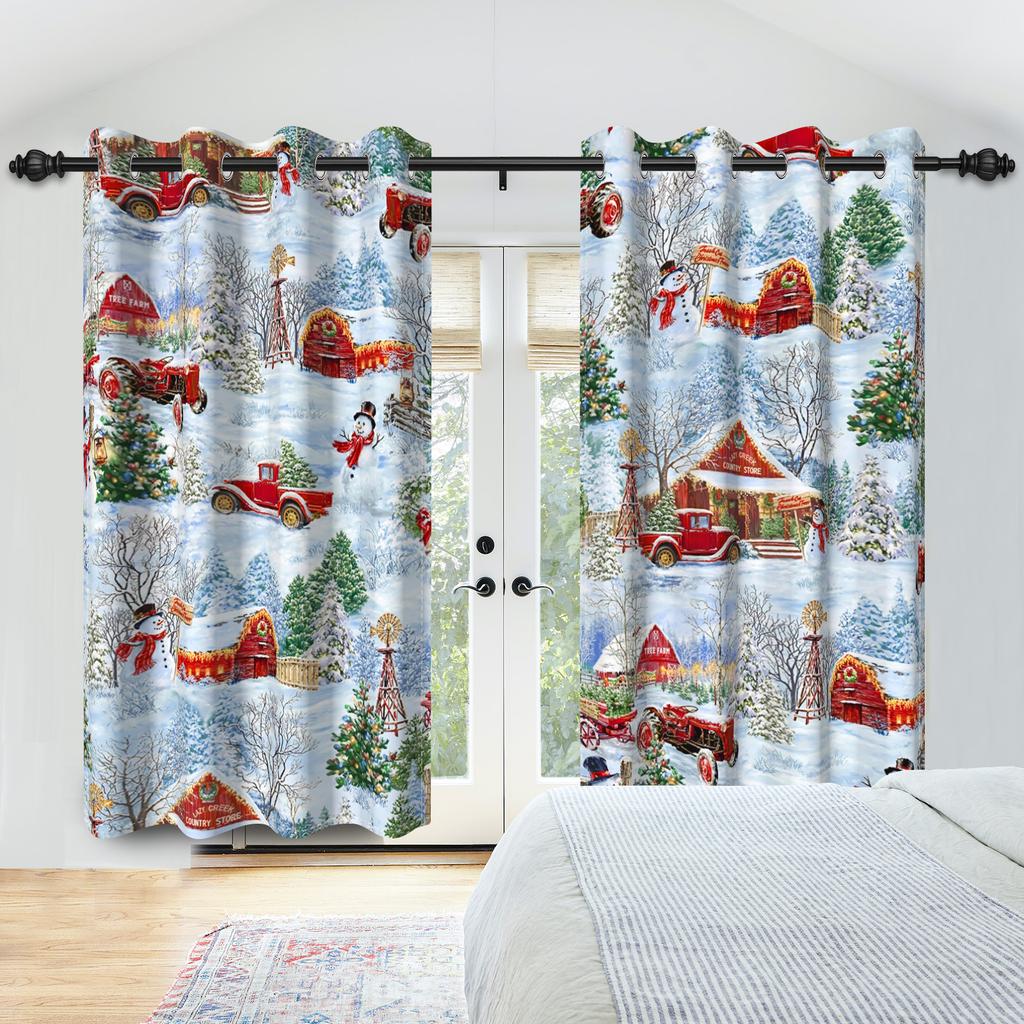 Winter Snow Scenery Blackout Curtains Snowman Pine Forest Pattern Bedroom Living Room Darkening Noise-reducing Window Curtain