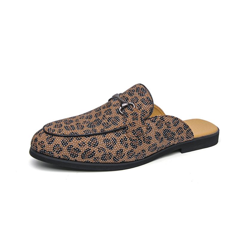 Men s Leopard Print Backless Leather Slippers - Versatile Korean Style 41 жёлтый