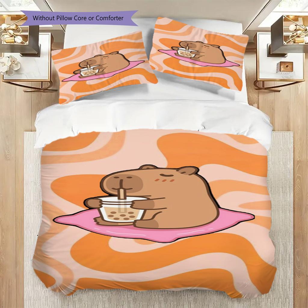 Chill Capybara Sips Tea Three-piece set (1 * duvet cover + 2 * pillowcase, without core) 2D Flat Bedding set Christmas birthday gift