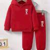 Spring Autumn Infant Toddler Boys' Hooded Fleece Sweatshirt with Letter Print And Casual Pants Two-Piece Set