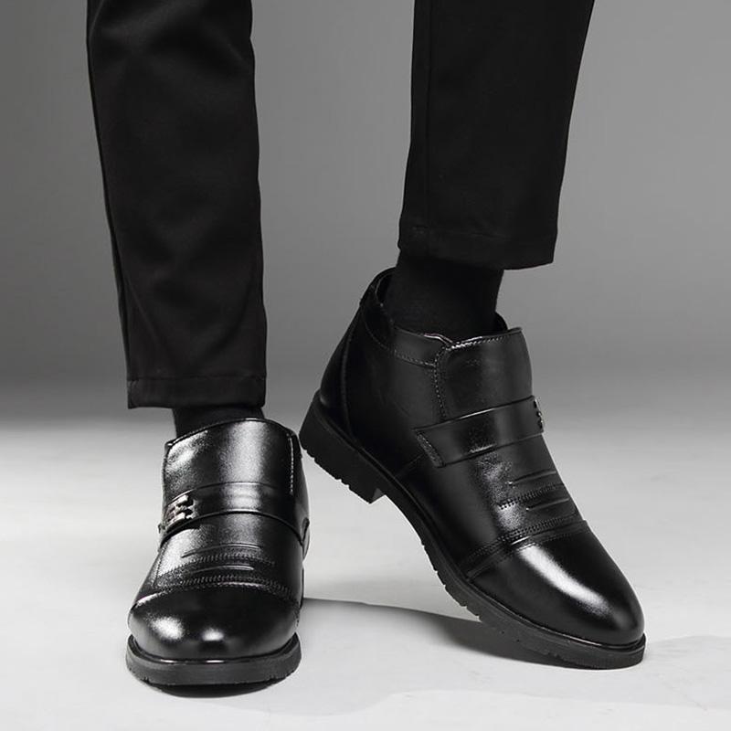 100% Genuine Leather Shoes Men Winter Boots Warm Plush for Cold Winter Mens Ankle Boots Cow Leather Male Footwear Black 899