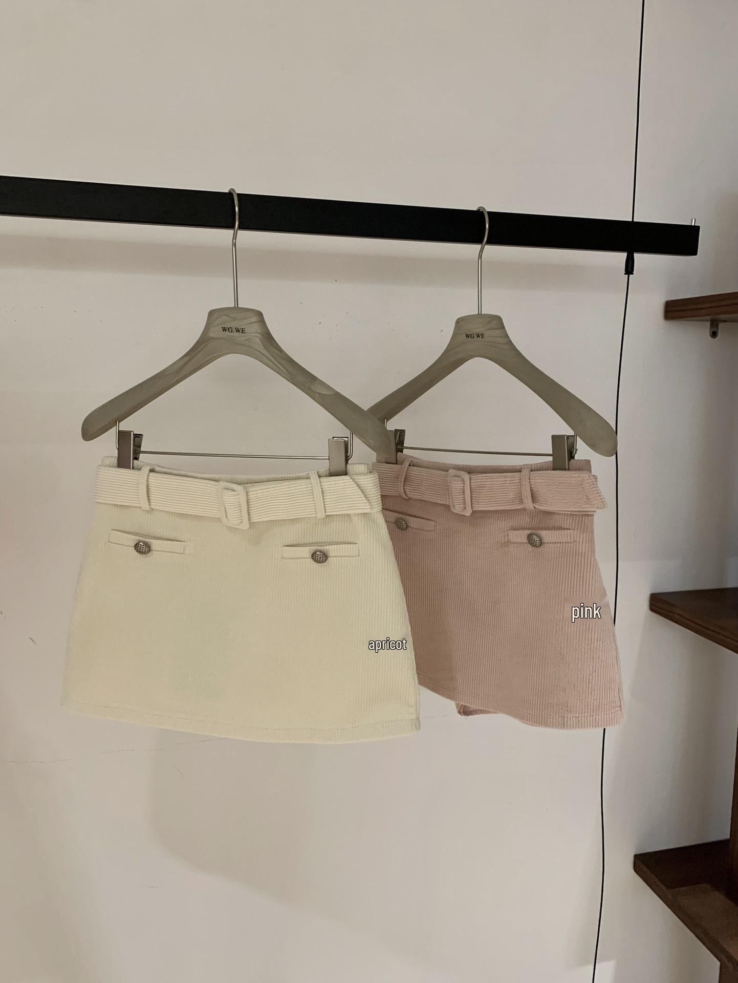 Guangzhou Thirteen Hong Women s Corduroy A-line Belted Short Skirt for Spring/Summer Small розовый