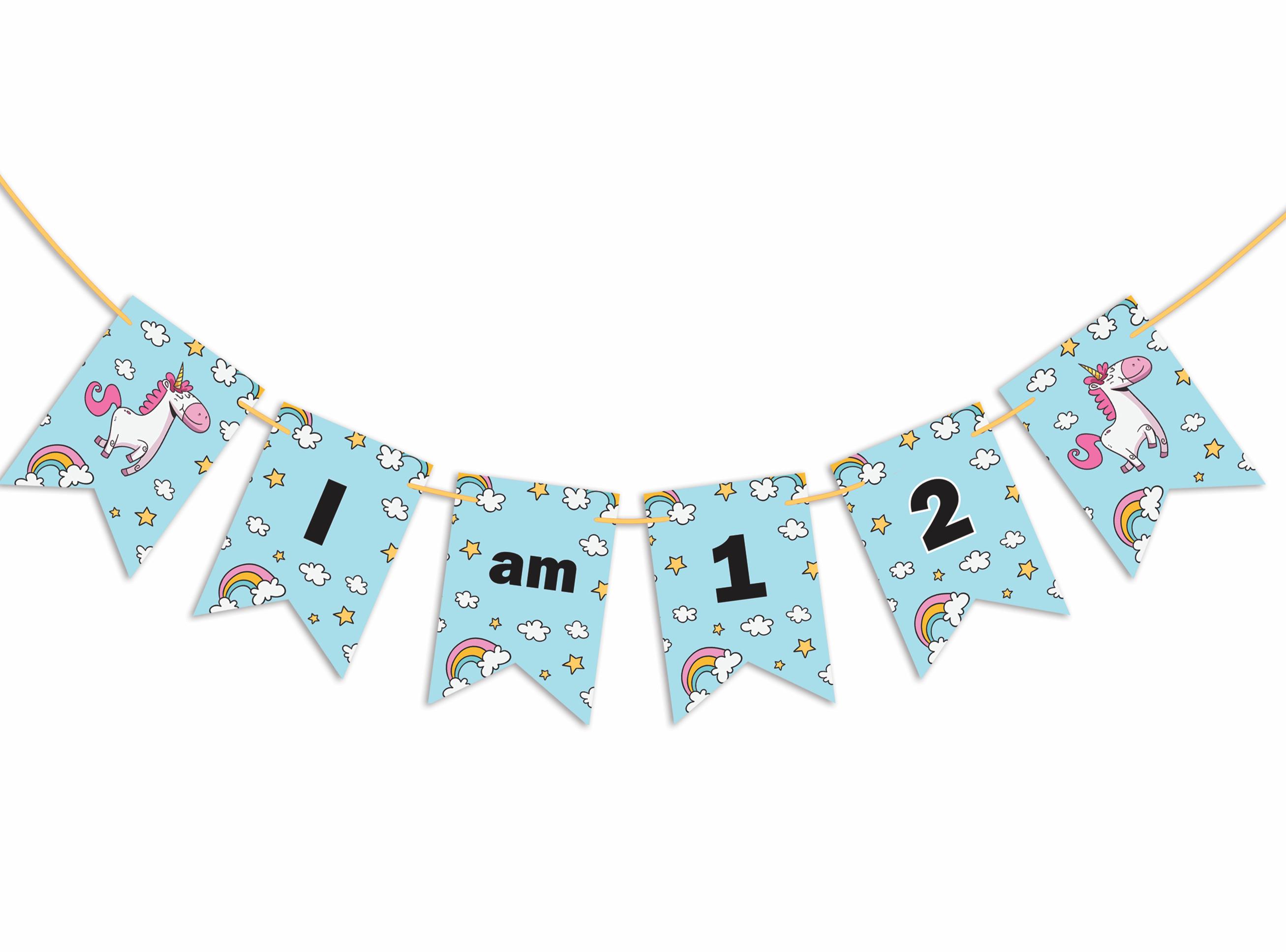 

Inkdotpot Прикраси для вечірки до дня народження. Гірлянда для вечірки з днем ​​народження. Банер із вимпелом-єдинорогом для дівчаток синій