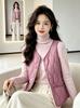 New women's down cotton vest in autumn and winter, piled and thickened to keep warm, wearing short V-neck sleeveless vest