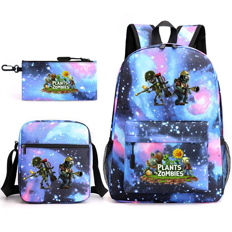 Large Capacity Schoolbag with Shoulder Strap; Student Three-piece Pencil Case Set