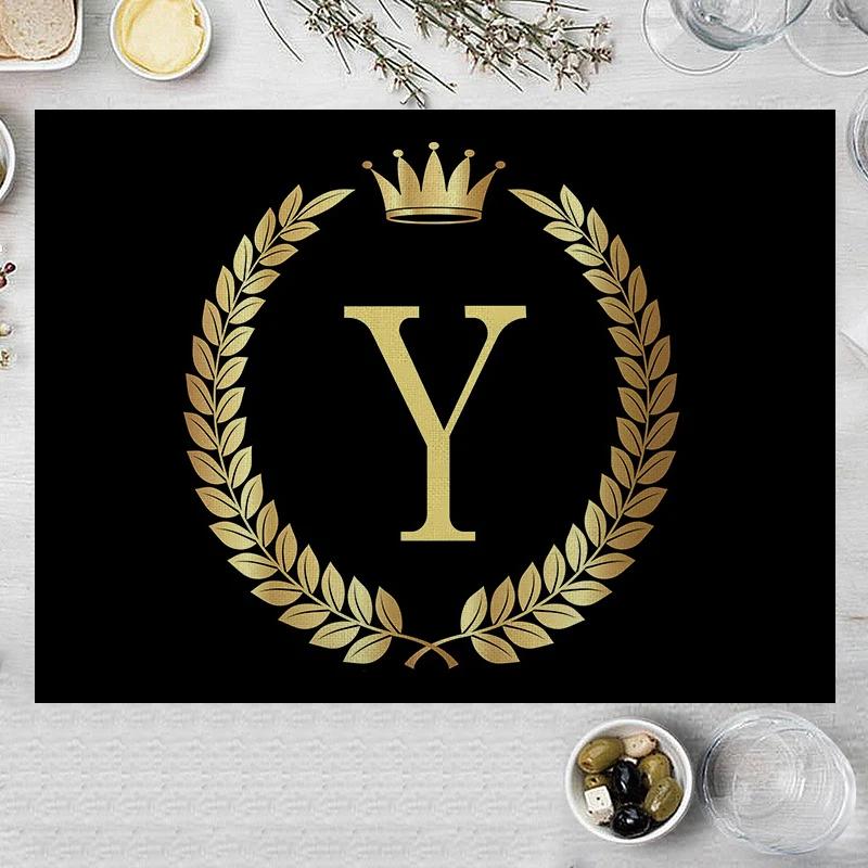 1PC Home Decor Black Gold Letter Printing Linen Placemat for Dining Table Drink Coaster Home Decoration Modern Kitchen Cup Pads