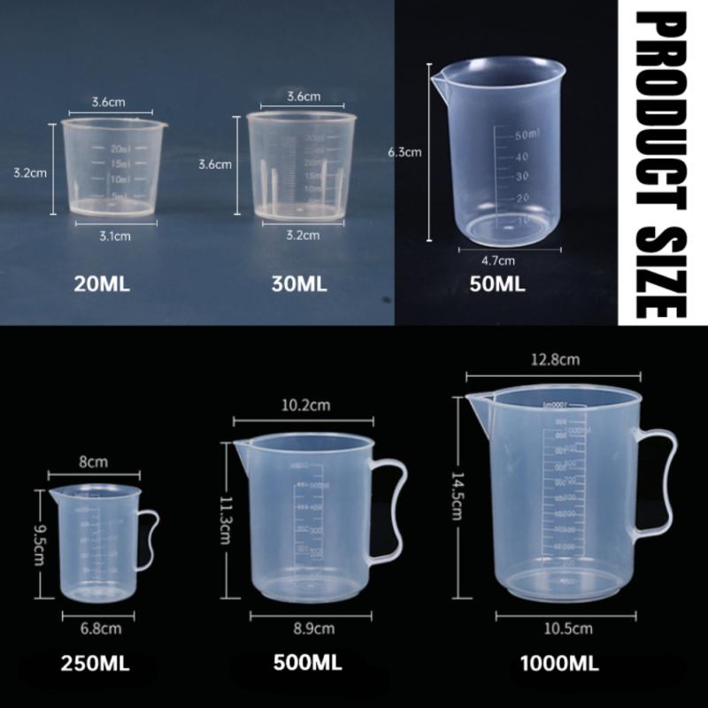 20ml / 30ml /50ml /250ml /500ml/1000ml Clear Plastic Graduated Measuring Cup For Baking Beaker Liquid Measure JugCup Container