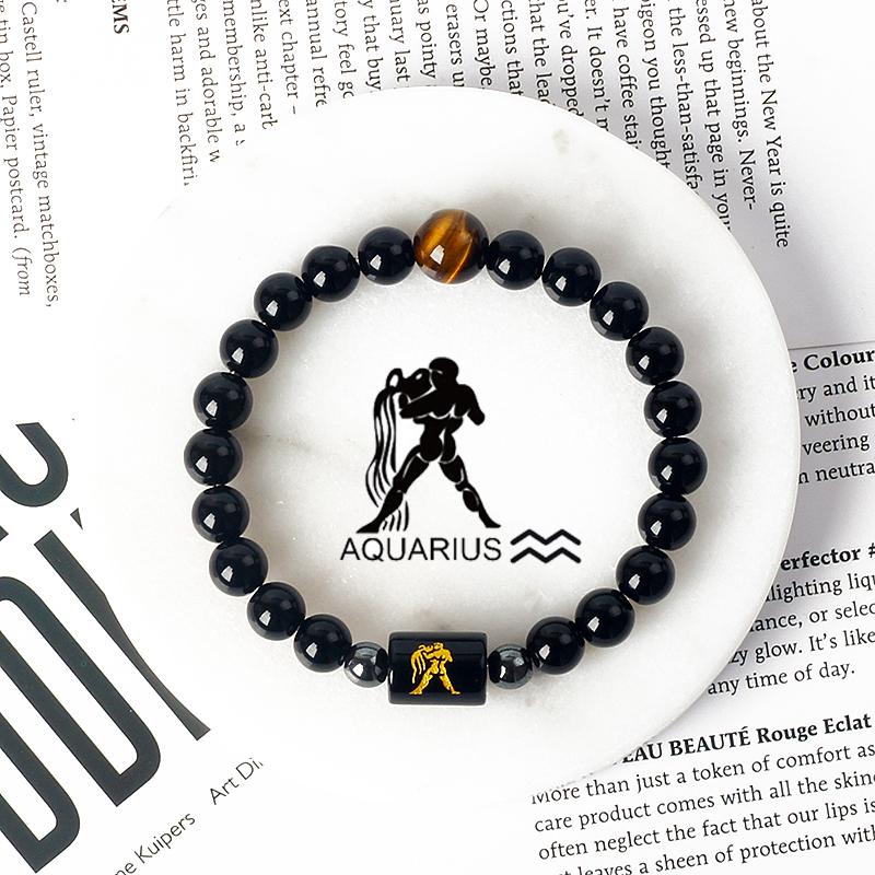 12 Constellations Scorpio Bracelet Natural Stone Tiger Eye Beads Bracelets for Men Women Cancer Virgo Leo Libra Couple Jewelry