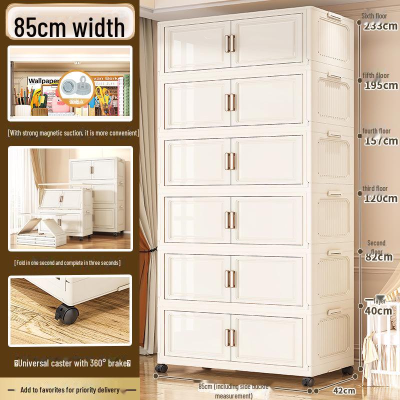 "45-85cm Multi-Layer Plastic Storage Cabinet with Door - Baby Wardrobe Rack"