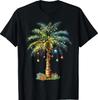 Tropical Christmas Graphic T-Shirt Hawaiian Santa Palm Tree Holiday Tee
