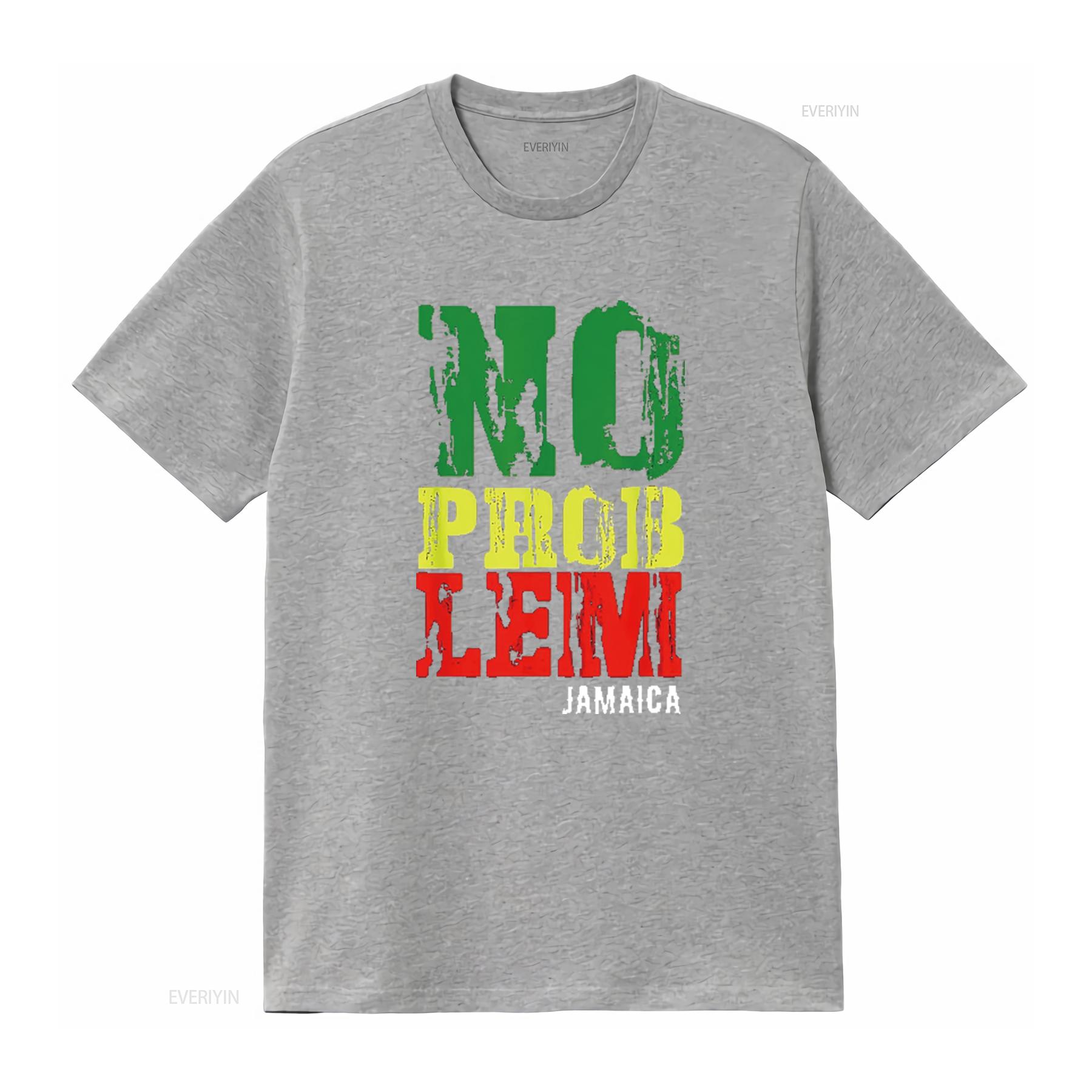 Mens No Problem Jamaica T Shirt White XL vintage Washed homme Unisex Slightly Stretched Top For Everyday Wear Casual graphic S
