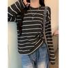 Crew Neck Striped Contrasting Color Chic Loose Sweater Women's Spring and Autumn French Retro Lazy Wind Polished Warm Top