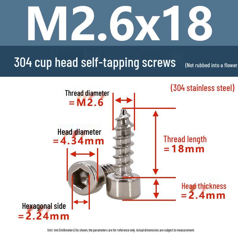 304 Pan Head Self-Tapping Coarse Thread Screw M1.7-M6 with Hex Socket