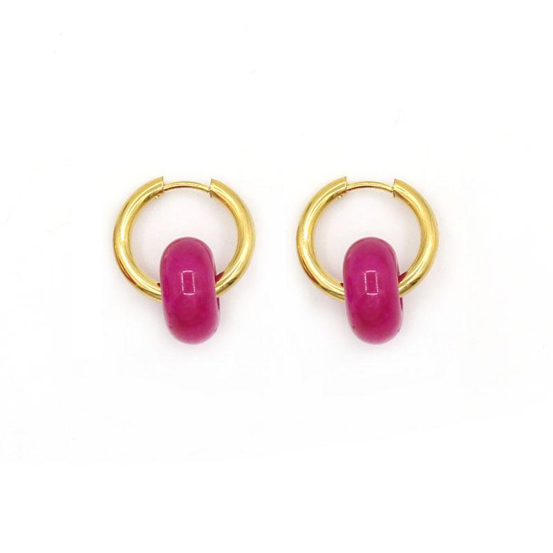Chic Gold-Plated Stainless Steel Hoop Earrings with Natural Stone Pendants - European & American Street Style for Women