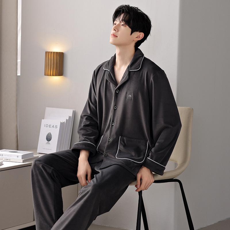 Pajamas Men'S Autumn And Winter Thickened Fleece Coral Fleece Men Can Wear Island Fleece Loungewear In Winter