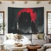 1pc Glam Style Polyester Wall Tapestry, Red-Eyed Long-Haired Black Wolf and Silhouette of Sword-Wielding Old for Man, Da