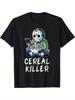 Mens Funny Horror Movie TShirt  Jason Voorhees Cereal Killer Graphic Tee Black Horror Fan Shirt for Halloween Costume