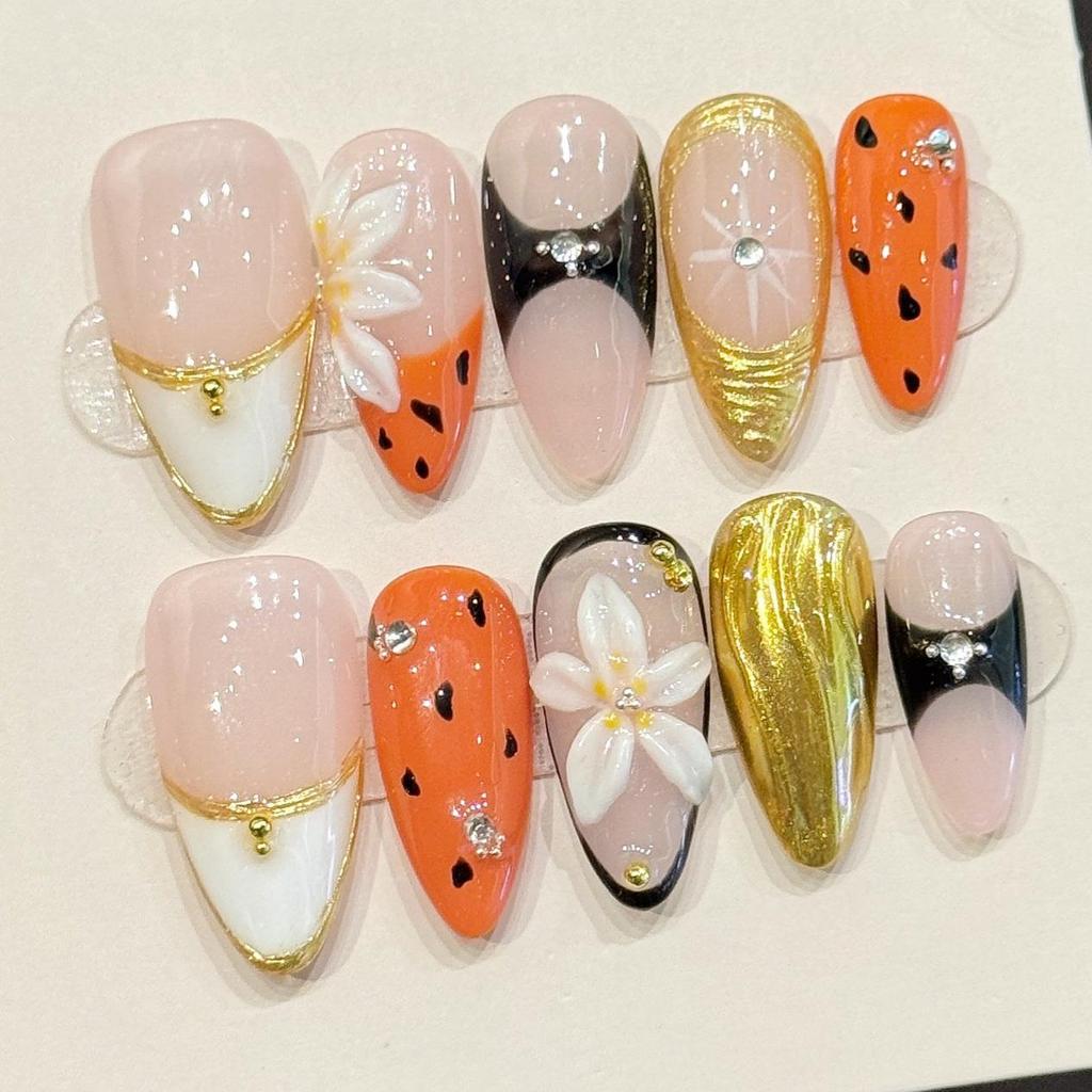 10pcs Hand Painted Gel Press Nails Beautiful Luxury Customized Design Handmade Press On Nails