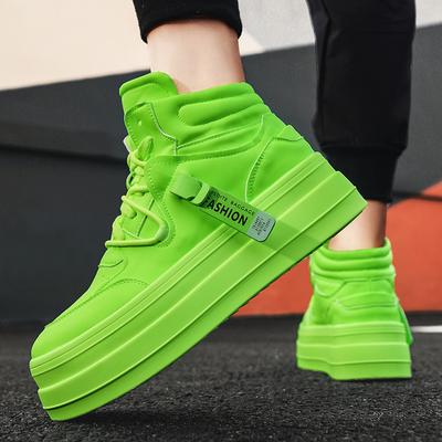 Ins Hip Hop High Top Leather Boots Student High Sole Casual Harajuku Sports Board Shoes Fluorescent Green Street Dance Shoes