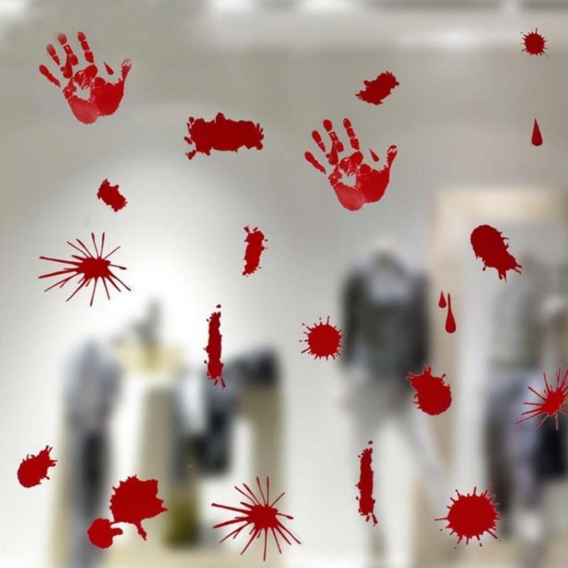 Adesivo de vidro para janela de mão e pé de sangue horrível de Halloween Adesivo de parede para sala de estar e quarto Halloween C