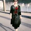 Women's Plus Size Dress Spring/Summer Vintage Printed Gold Velvet Dress Loose Crew Neck Long Floral Dress