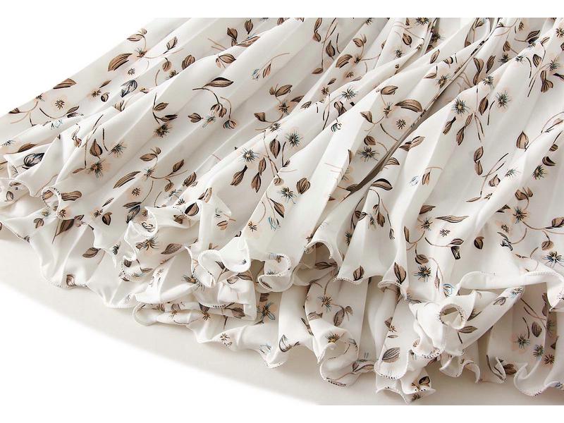 Women's High Waist Floral Pleated Midi Skirt for Spring/Summer 2026 - A-line with Wide Hem (D9908)