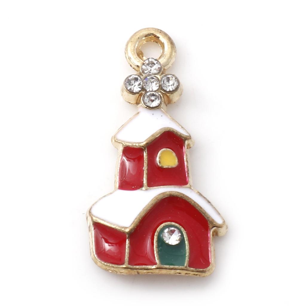 10 PCs Cartoon Christmas Charms Enamel Snowman Santa Claus Gold Color Metal Pendants For DIY Making Necklace Jewelry Findings