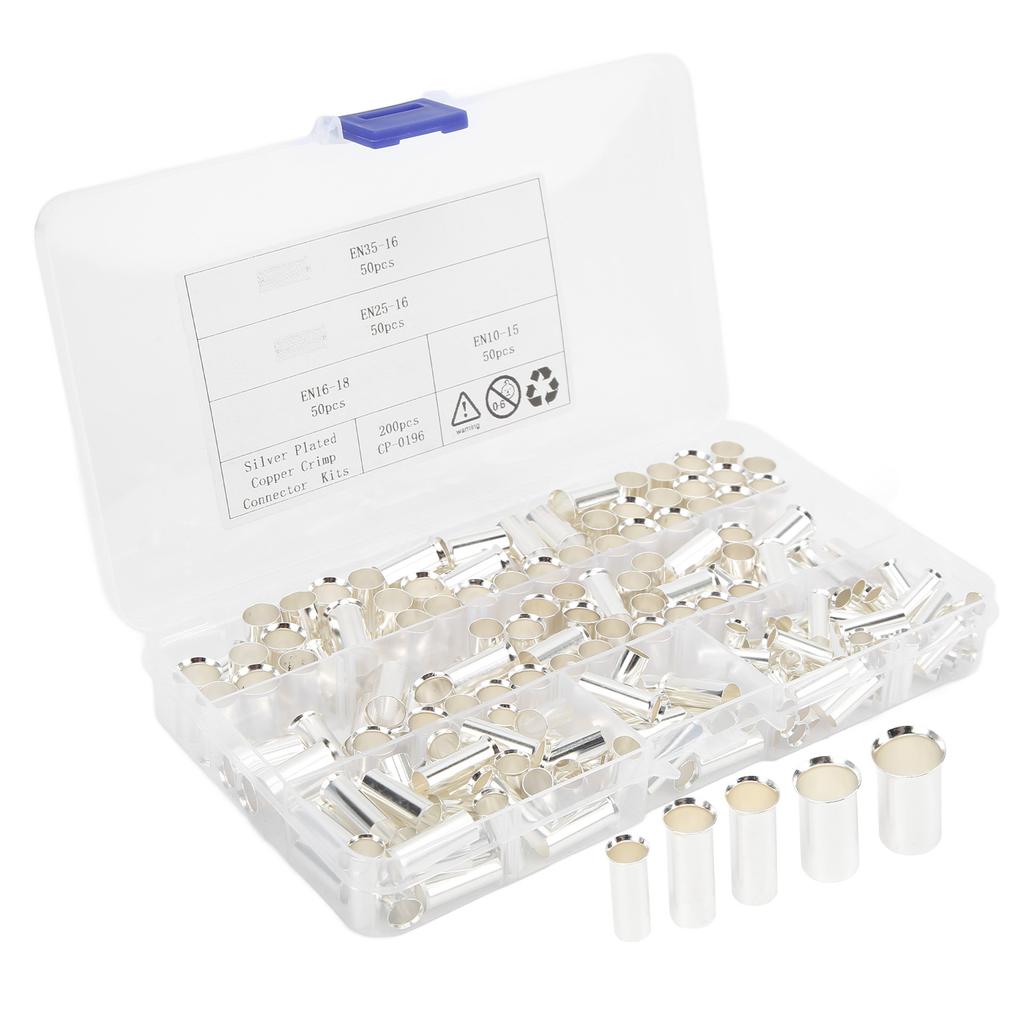 200 Pieces 2‑8 Gauge Wire Ferrules Electrical Cable Terminals Copper Crimp Connector for Car Amplifiers Appliances