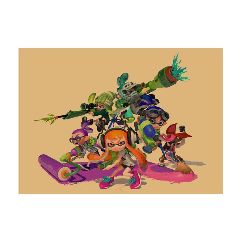 Splatoon Warriors Anime Poster - Retro Kraft Paper Wall Art for Game Rooms & Cafes