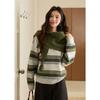 Women's Retro Striped Wool Blend Knit Shawl Two-Piece Sweater Set