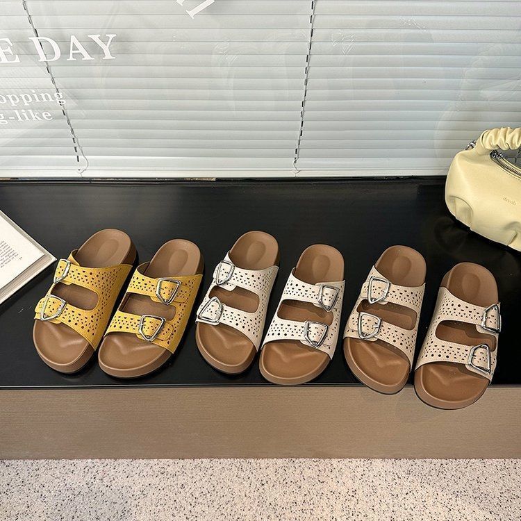 Hollow sandals retro super fire high-end thick-soled cool slippers heightened Boken slippers women's summer wear 2025 new models