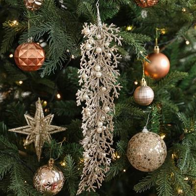 Handmade Glitter Branches Christmas Tree Pendant DIY Realistic Christmas Cypress Leaf Christmas Ornament New Year Decor
