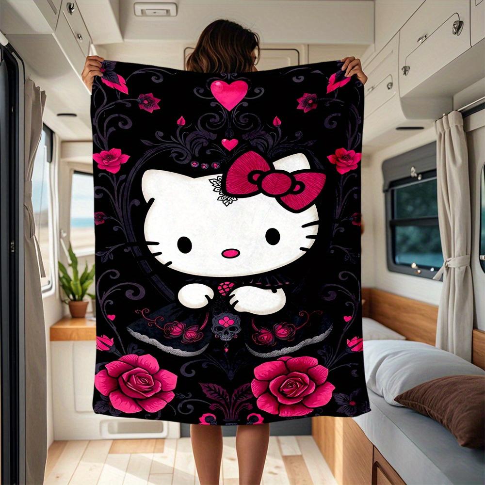 

1pc Gothic, Roses, Kitty RV Blanket, Digital Printed Flannel Blanket, Multi-Purpose Four Seasons Hypoallergenic Quilt for Sofa, Bed, Office, 130x150cm