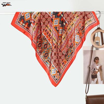 70CM Retro Ethnischer Stil Schal aus Kunstseide für Damen: Kleiner Schal, Sonnenschutz, Reiseaccessoire