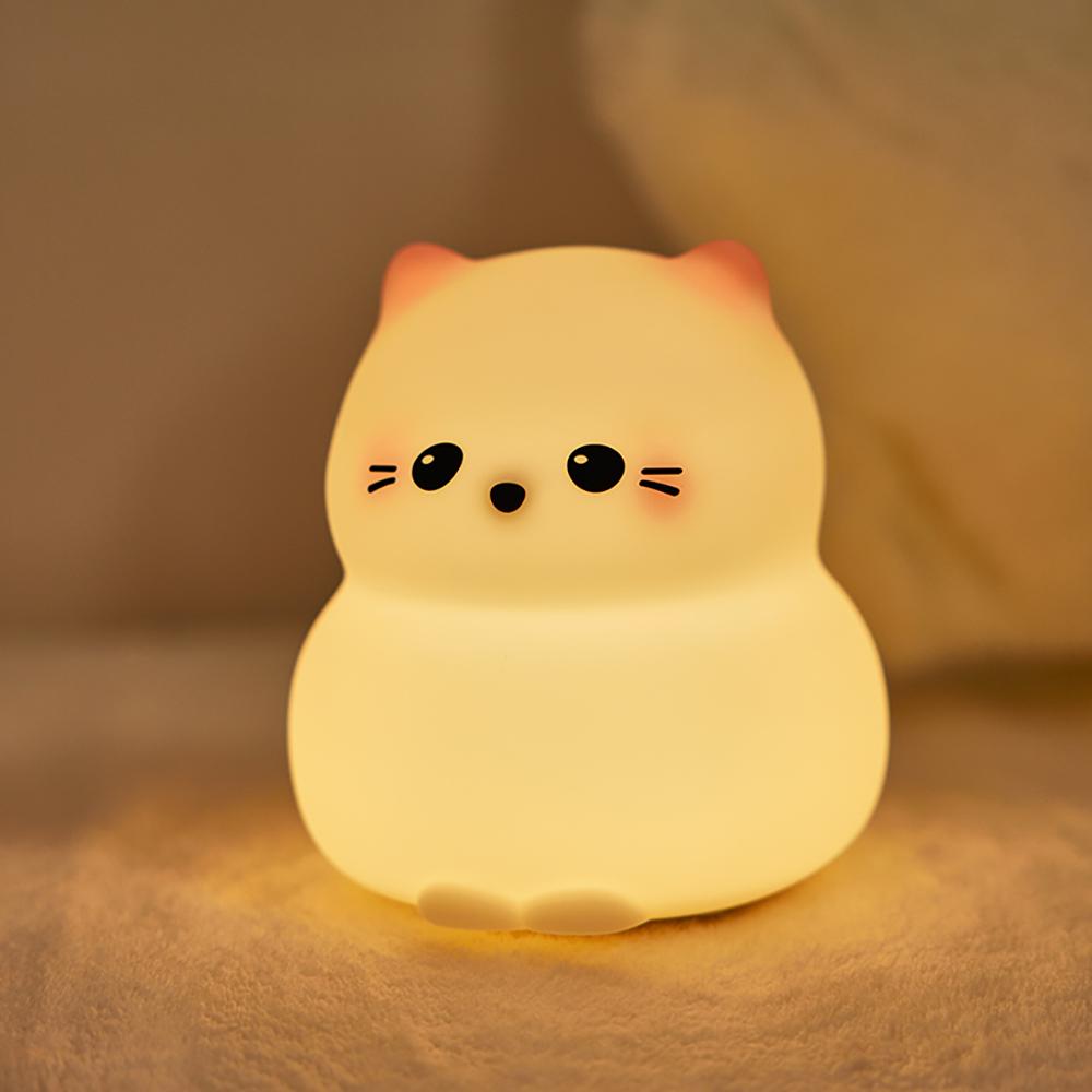 Cute Silicone Cat Night Light Dimmable Rechargeable Nursery Sleeping Light Kawaii Cordless Touch Light For Kids Room Decor