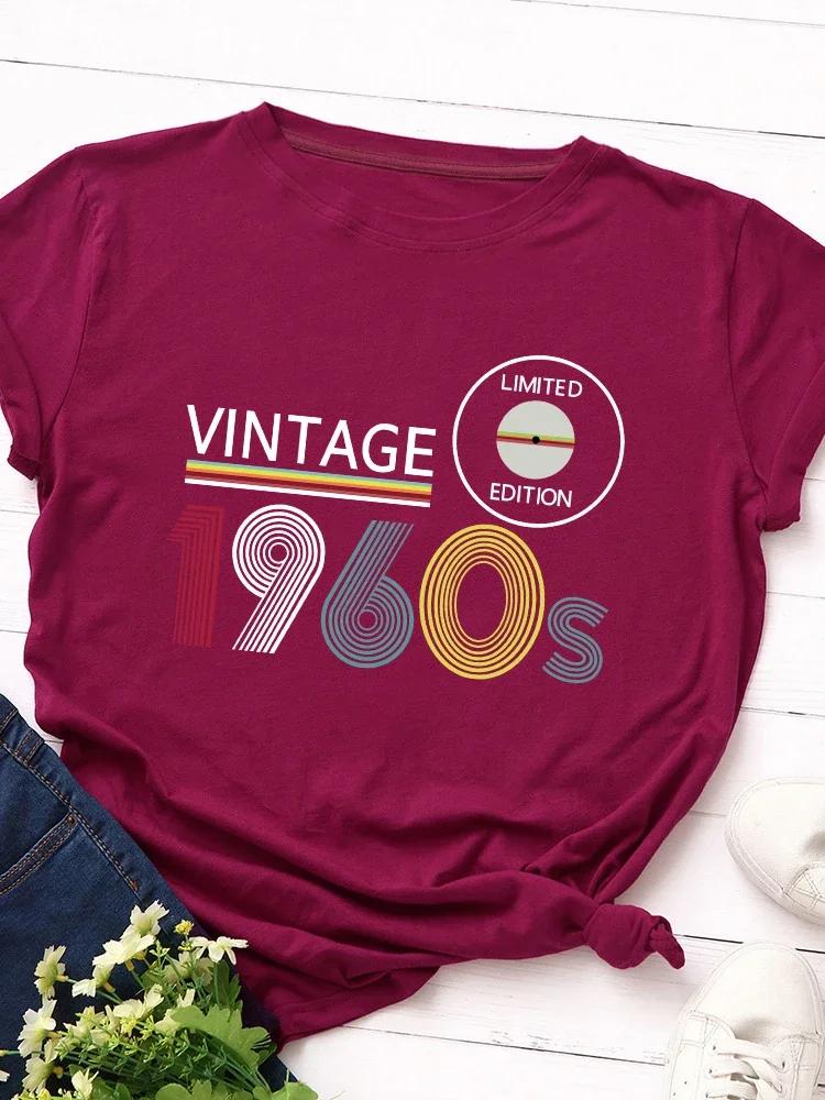 Vintage 1960s Limited Edition Print Women T Shirt Short Sleeve O Neck Loose Women Tshirt Ladies Tee Shirt Tops Camisetas Mujer