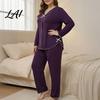 Breathable House Clothes for Ladies Women's Plus Size Pajama Set Long Sleeve Top And Pants Cozy Loungewear Women with Bow Ruffle 2 Piece Soft
