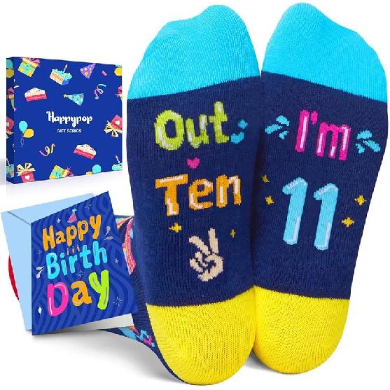 HAPPYPOP 6-13 Years Old Birthday Gifts - Presents for Girls Boys, Socks with Greeting Card