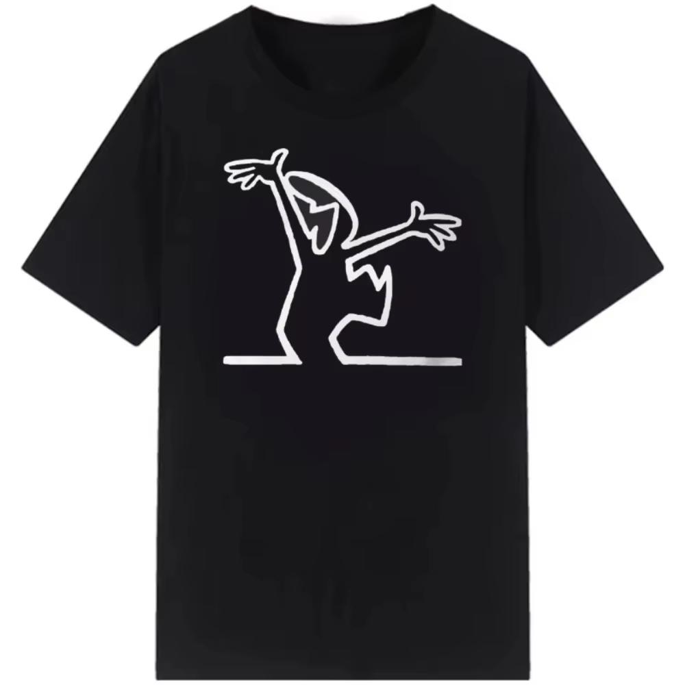 T-shirt à col rond imprimé dessin animé minimaliste créatif à manches courtes pour un look décontracté et tendance Streetwear en coton doux premium