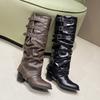 Detachable Design Women's Boots Two Wear Belt Buckle Knee High Boots Luxury Pointed Leather Boot British Style Women Ankle Boots