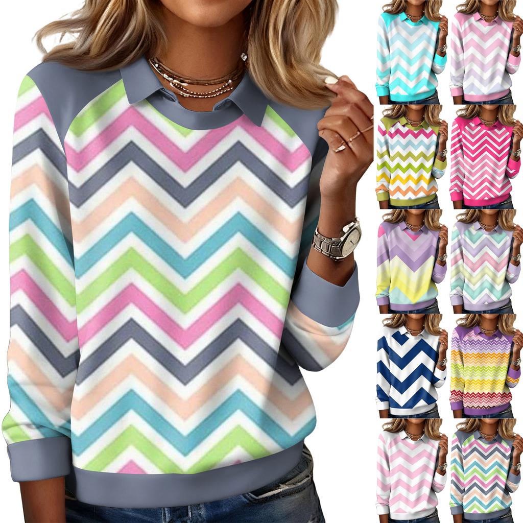 Damen Sweatshirt Oberteil mit Wellenprint, lässig, langärmlig