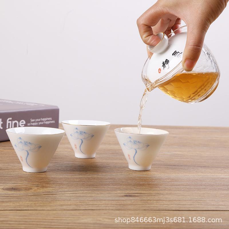 White Porcelain Kuaike Cup One Pot Three Cups Portable Travel Bag Tea Set Cup Bag Glass Fair Cup Ceramic Cover
