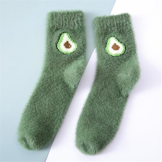 Kawaii Women Fruit Fluffy Socks Thermal Fuzzy Socks Female Ladies Fashion Warm Avocado Cherry Eggplant Floor Sleep Sock