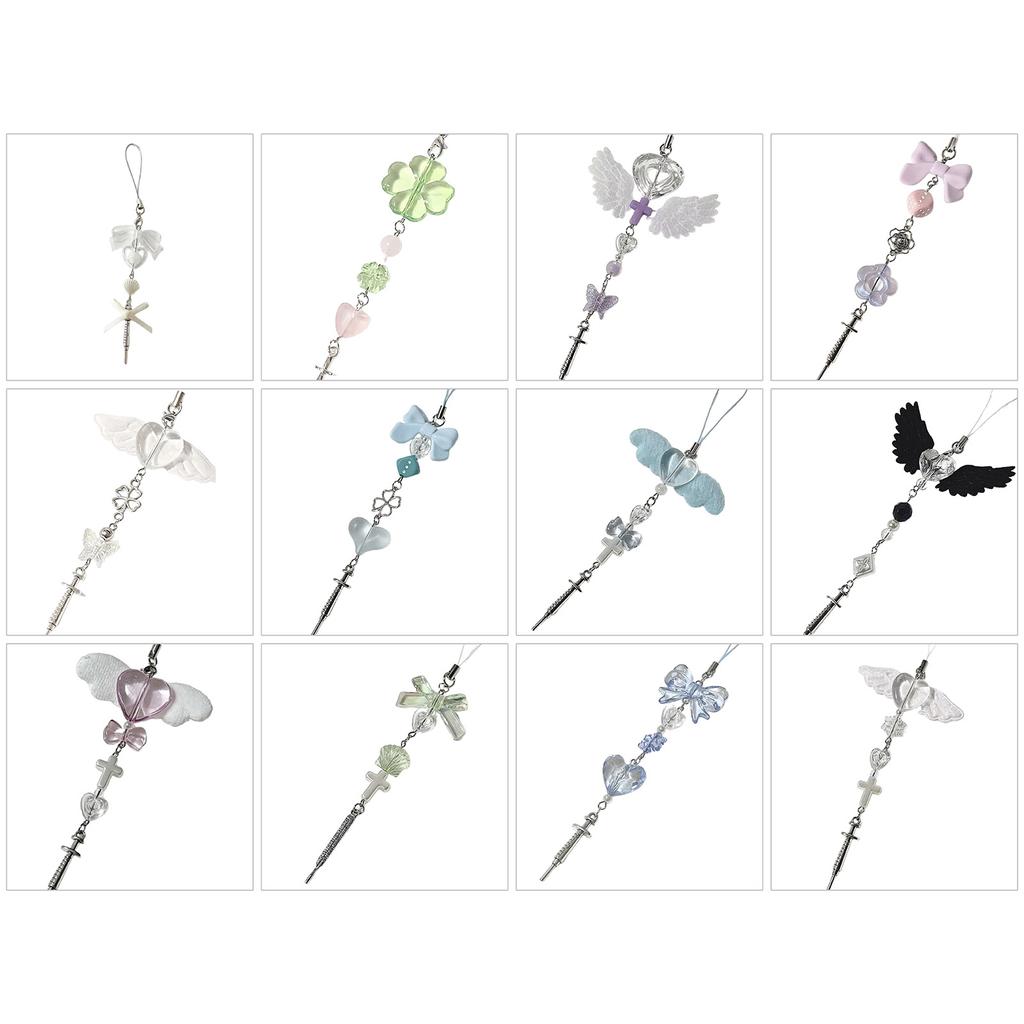 Cute Bowknot Heart Bead Keychain Pendant Bag Phone Pendant Women Backpack Handbag Charm Lovely Hanging Decoration