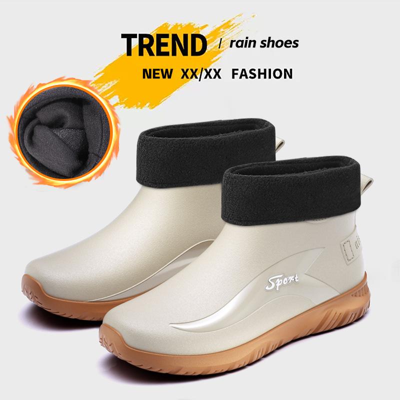 Winter Fleece Cover Warm Rubber Shoes Fashionable Waterproof Rubber Shoes Men's Rain Shoes Fashionable Outdoor Flat Rain Boots Rider Water Shoes